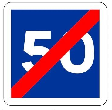 PANNEAU DE TYPE C4B FIN DE VITESSE CONSEILLEE 50 KM/H