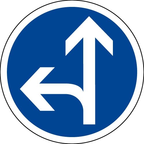 Panneau B21d2 Directions obligatoires tout droit ou à gauche