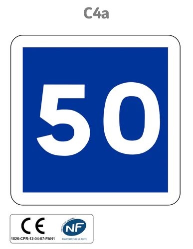 Panneau indication de vitesse conseillée 50km/h