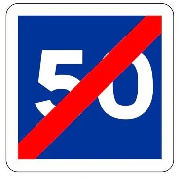 PANNEAU DE TYPE C4B FIN DE VITESSE CONSEILLEE 50 KM/H