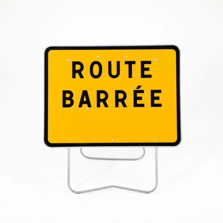 PANNEAU TEMPORAIRE KC1 SUR PIEDS - ROUTE BARREE